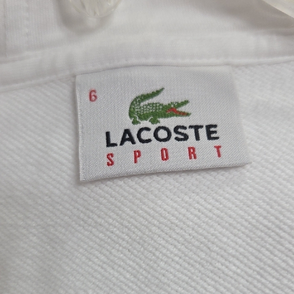 Lacoste White Zip-Up Hoodie with Black Accents Sz6 (XL) Gentle Used - Picture 7 of 9